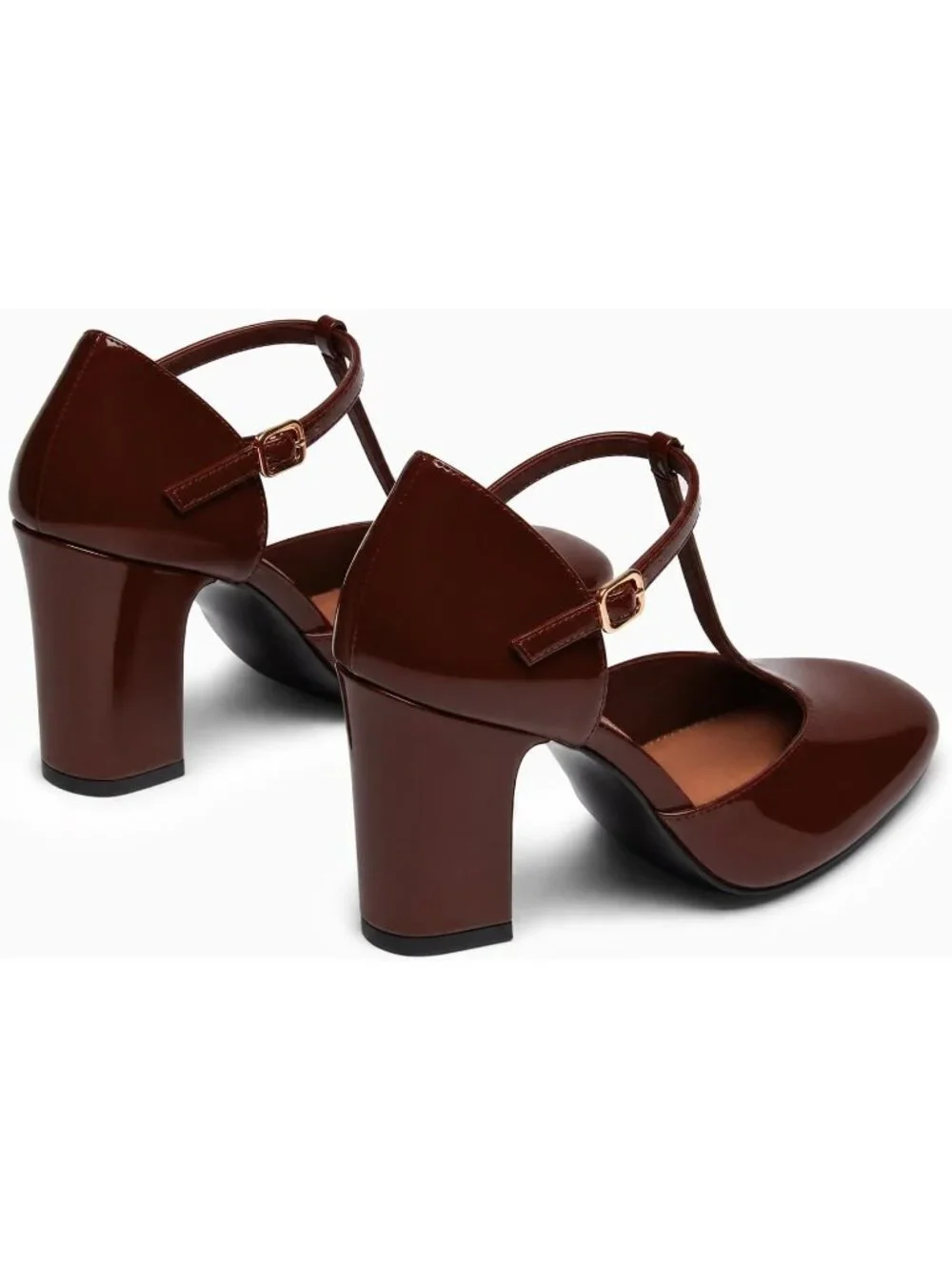 Women's Coffee Mary Jane Chunky Heel Square Closed Toe Pumps Ankle Strap Shoes